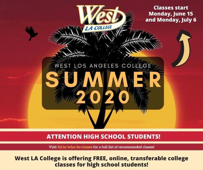 West Los Angeles College Summer 2020 flyer.
